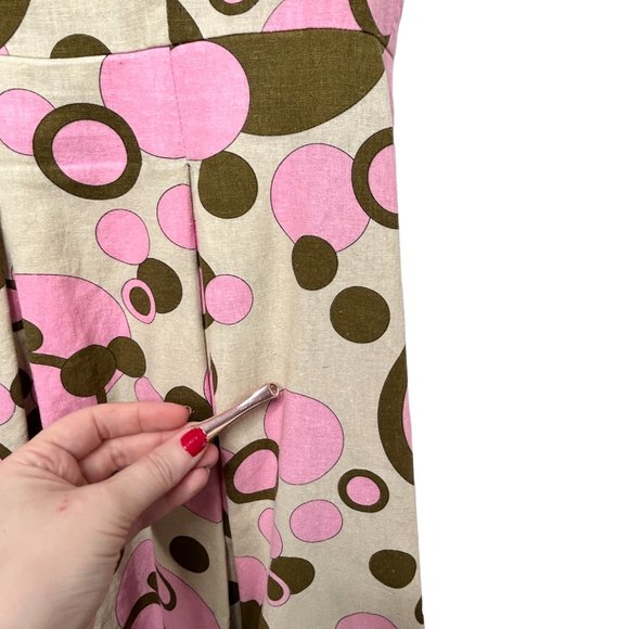 Lapis Dress Pink Green Polka Dot Fit and Flare Size Medium Linen Blend 50s style - Picture 11 of 14